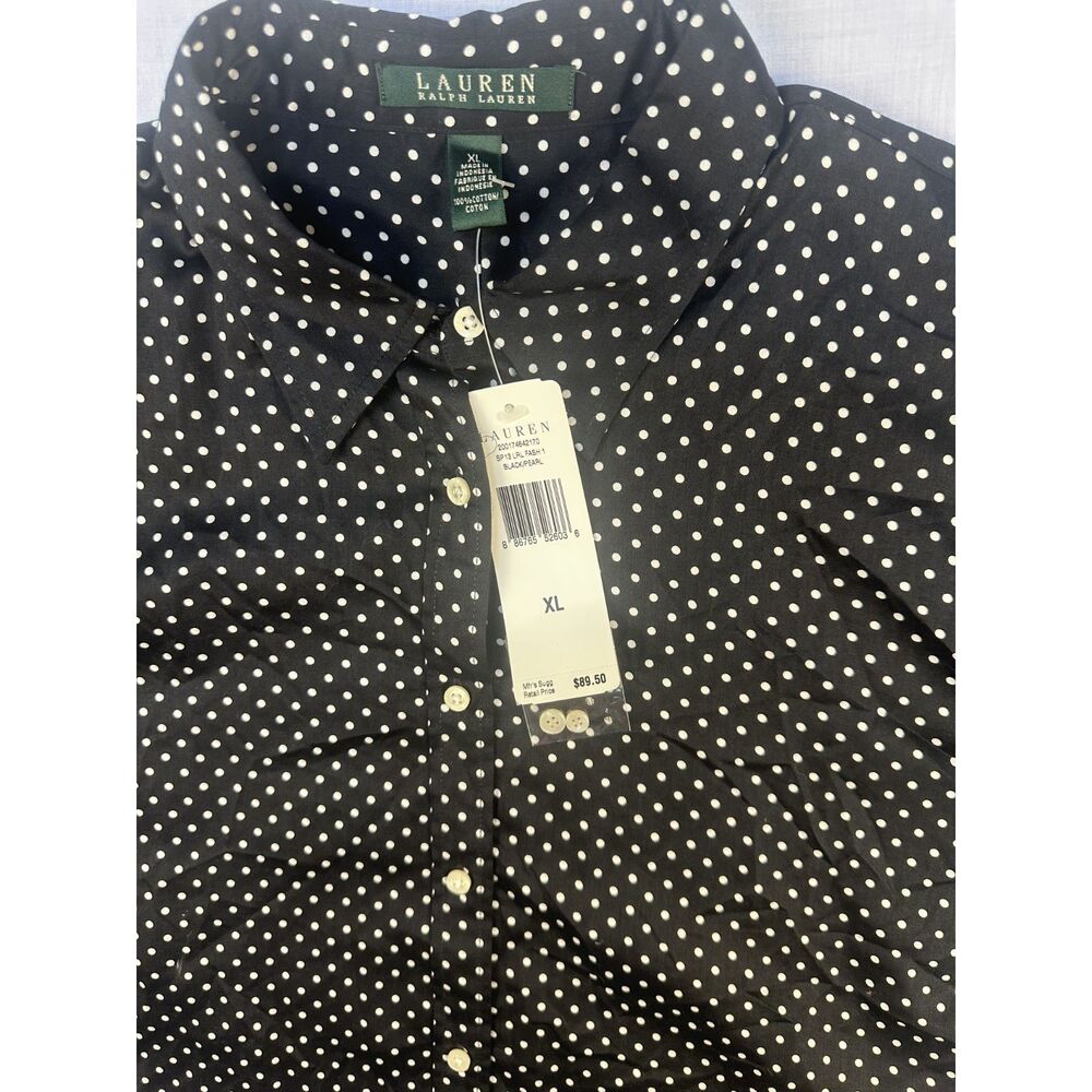 NWT Lauren Ralph Lauren Black & White Polka Dot Button Down Shirt - Size XL